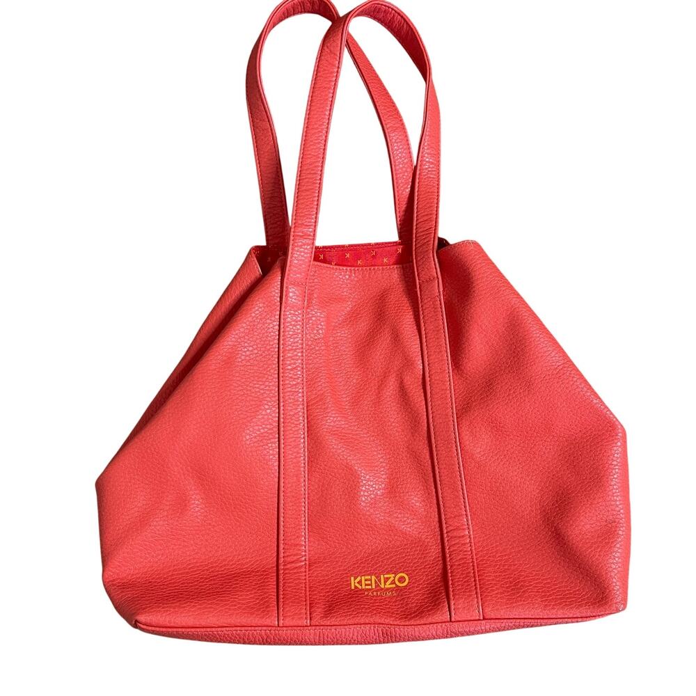 KENZO Parfums Coral Red Faux Leather Tote Bag‎
